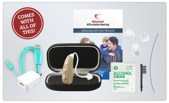 Refurbished HCR3 Rechargeable Digital Hearing Aid - What's in the box