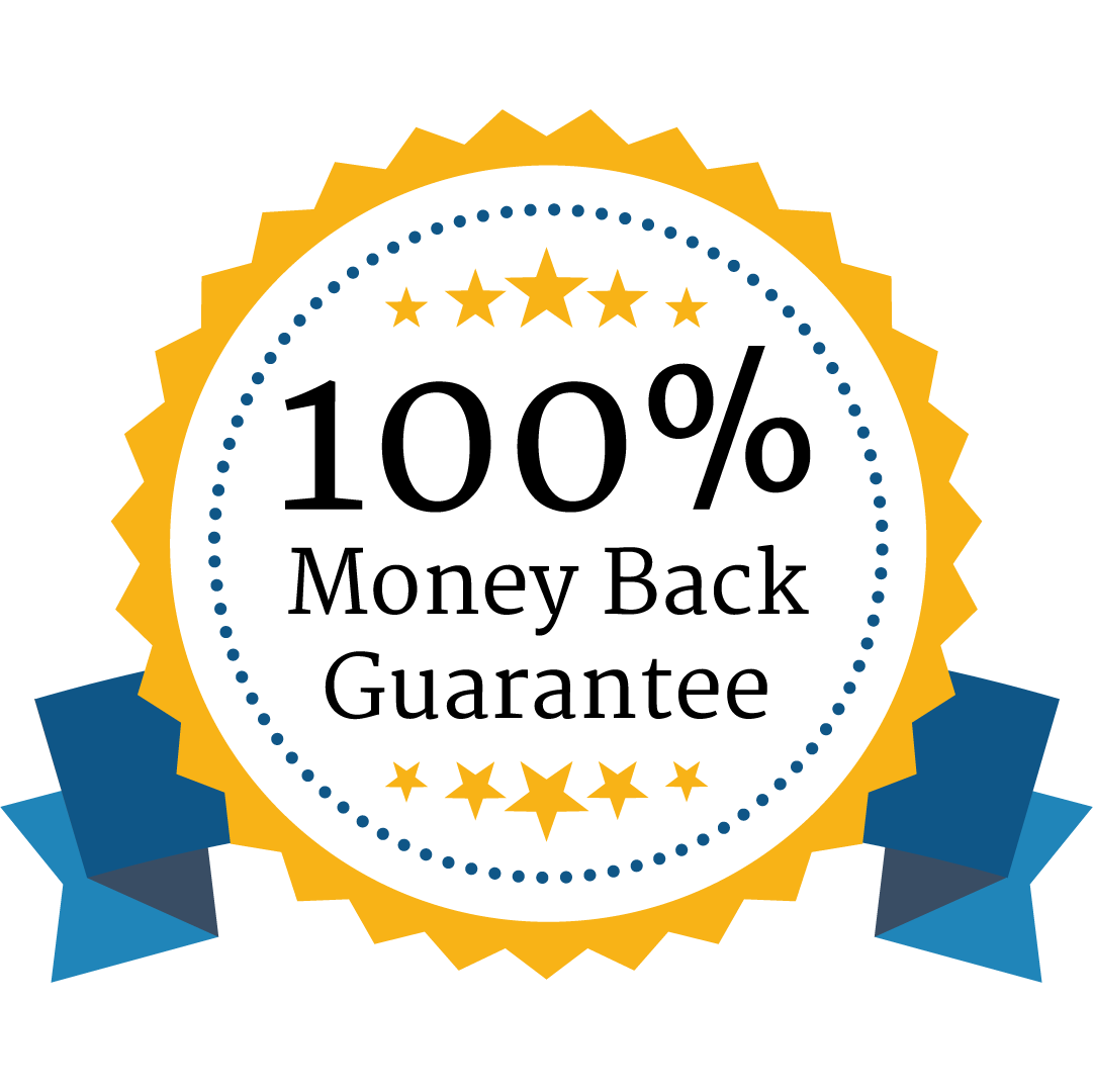 This trust badge illustrates the 100% money back guarantee offered by Advanced Affordable Hearing.