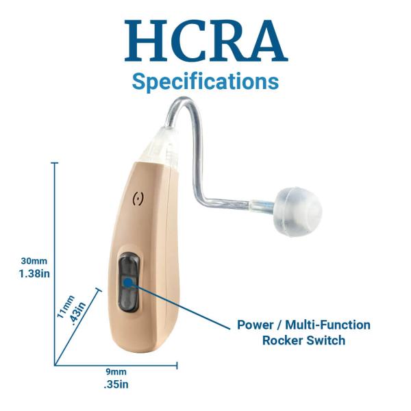 On the small side of the HearClear™ family, the HCRA is less an inch and a half tall. It less than half an inch in all other measurements!