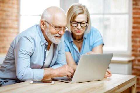 Older couple looking at a computer