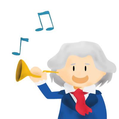 Beethoven using an ear trumpet for hearing loss